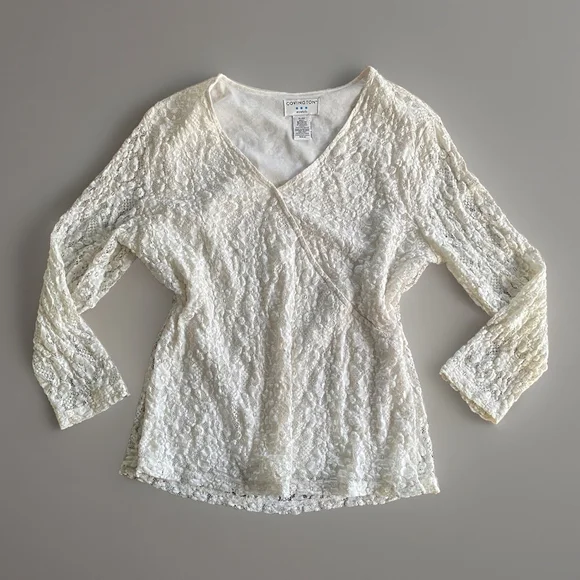 Covington White Floral Lace Long Sleeve Blouse Women’s XL - Picture 1 of 7